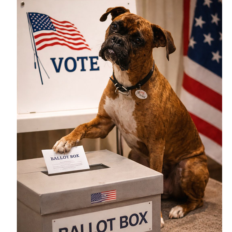Vitalik holding THE VOTER DOG